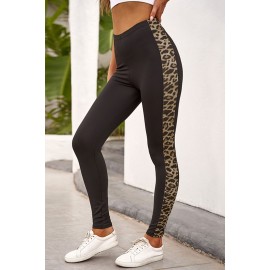 Black Leopard Splicing Mid Waist Stretchy Skinny P..