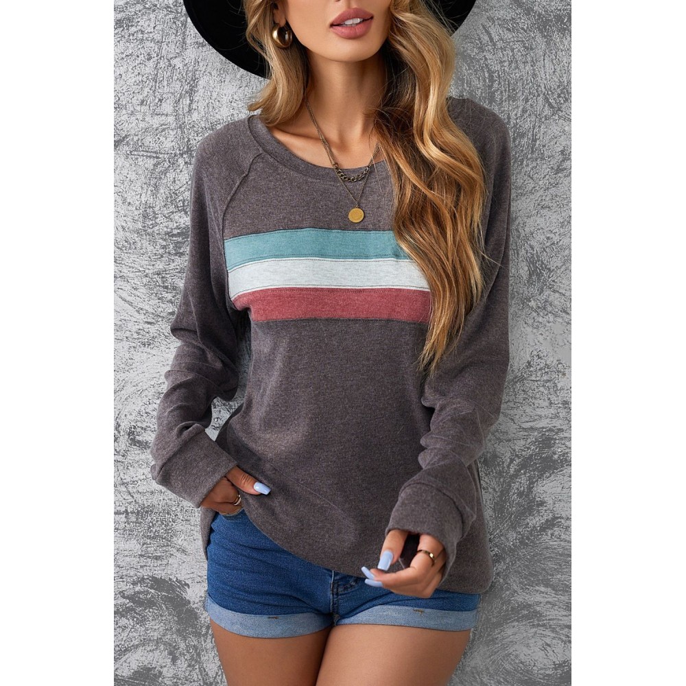 Dark Gray Contrast Stripes Pullover Sweatshirt